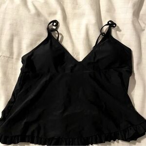 Black Ruffled Hem Spaghetti Strap Tank